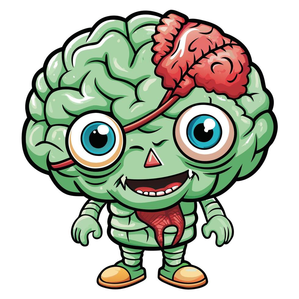 Zombie brain character with a happy expression vector