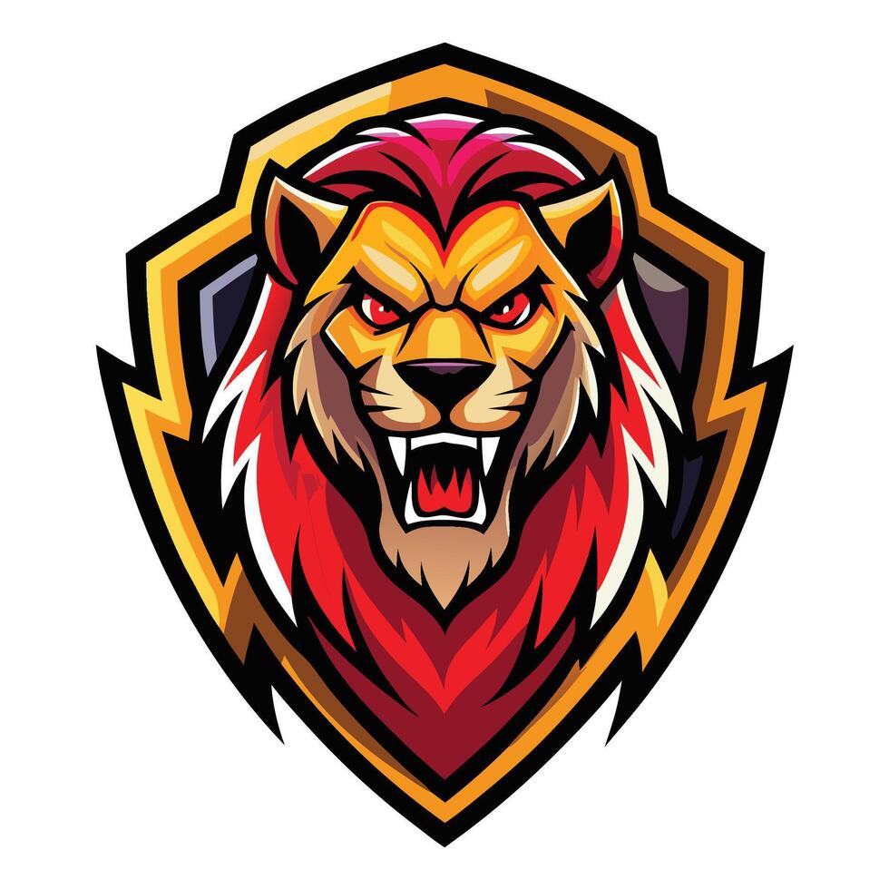 Fierce lion head emblem in shield vector