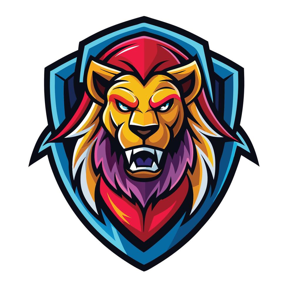 Fierce lion mascot logo white background vector