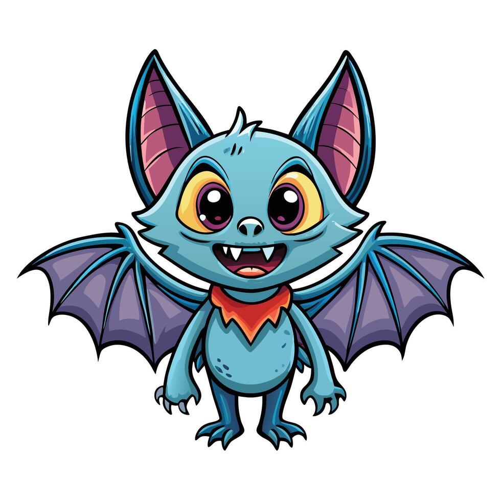 Cute cartoon bat with big eyes and wings white background vector
