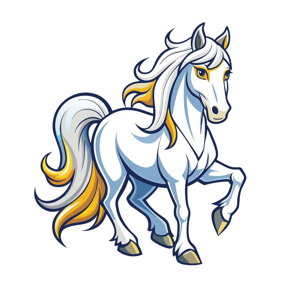 Cute cartoon white horse with vibrant yellow mane and tail vector
