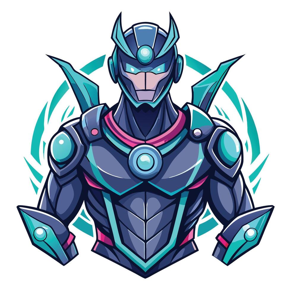 Powerful futuristic robot character white background vector