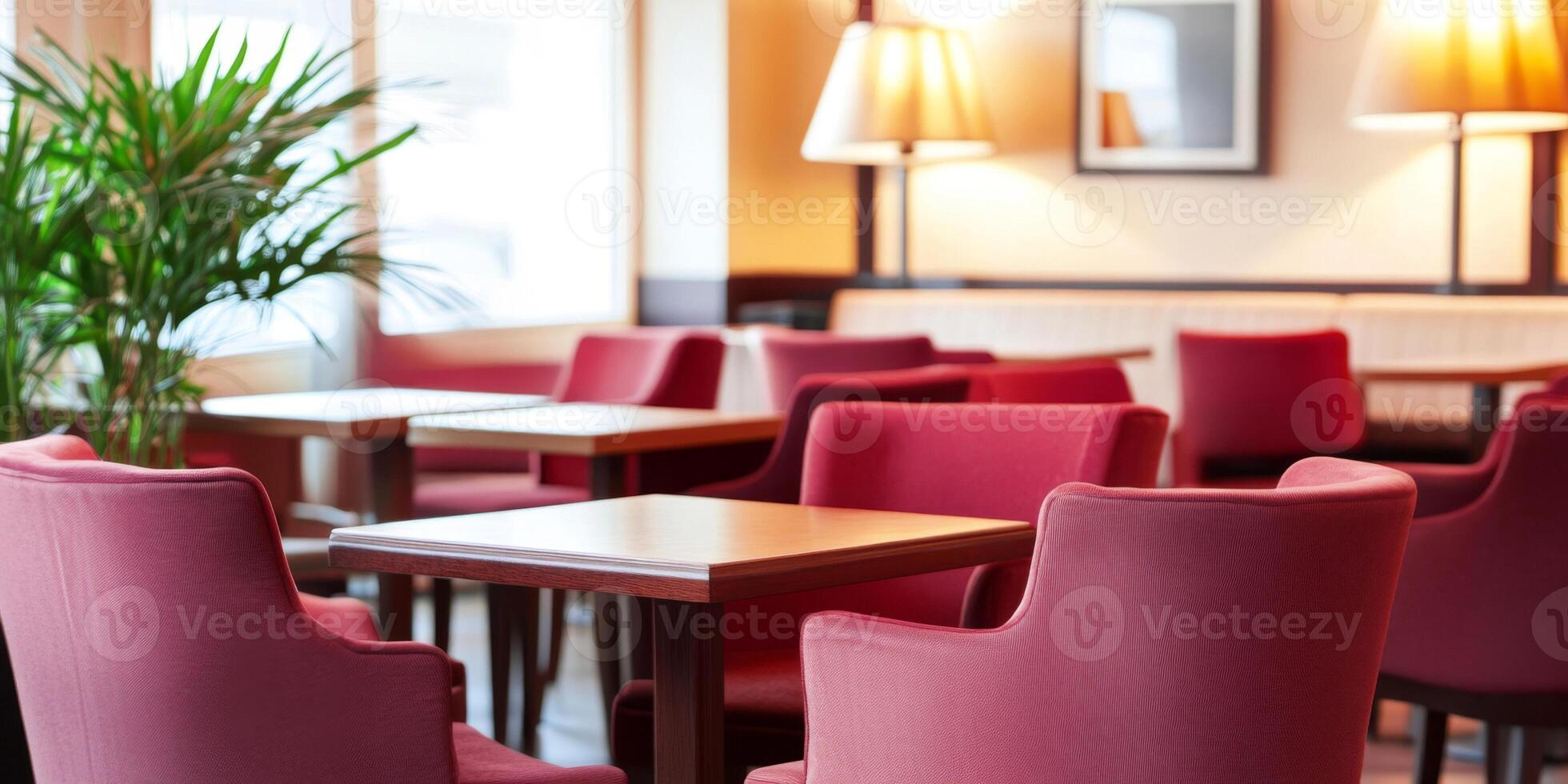 Soft armchairs and stylish lamps create a warm, inviting atmosphere in a retro-inspired dining space photo
