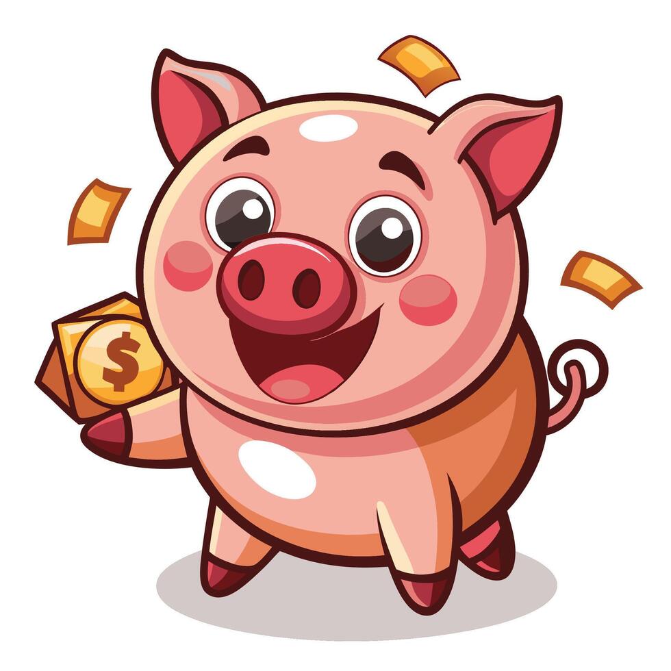 Cartoon pig holding money vector