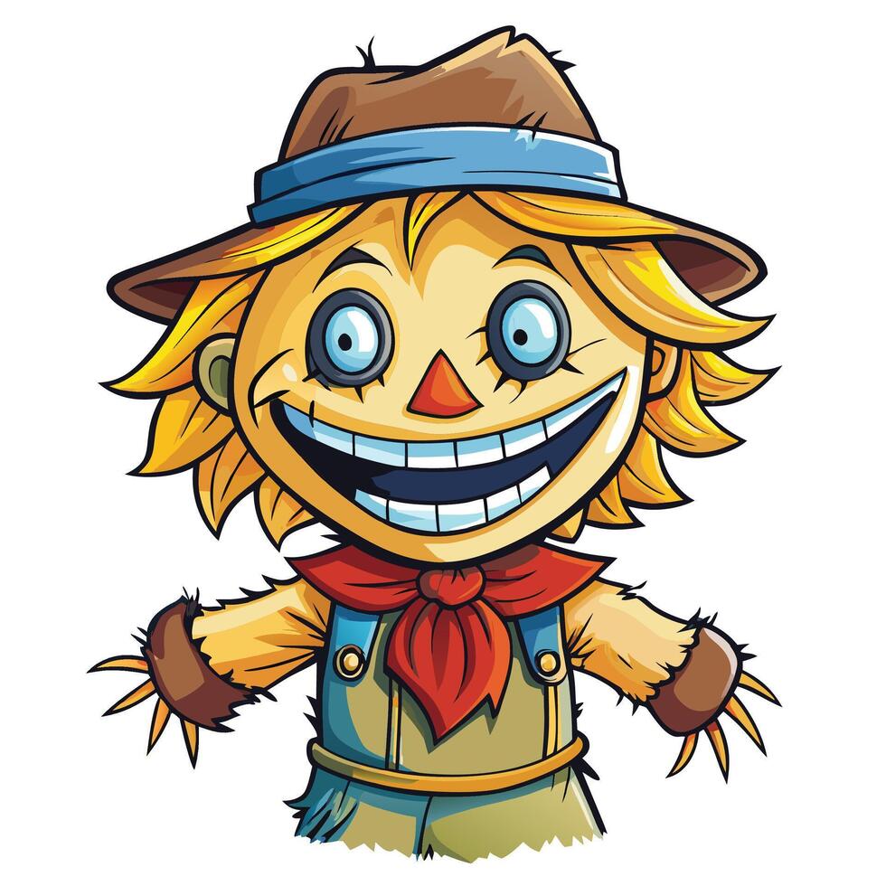 Cartoon scarecrow with a happy expression vector