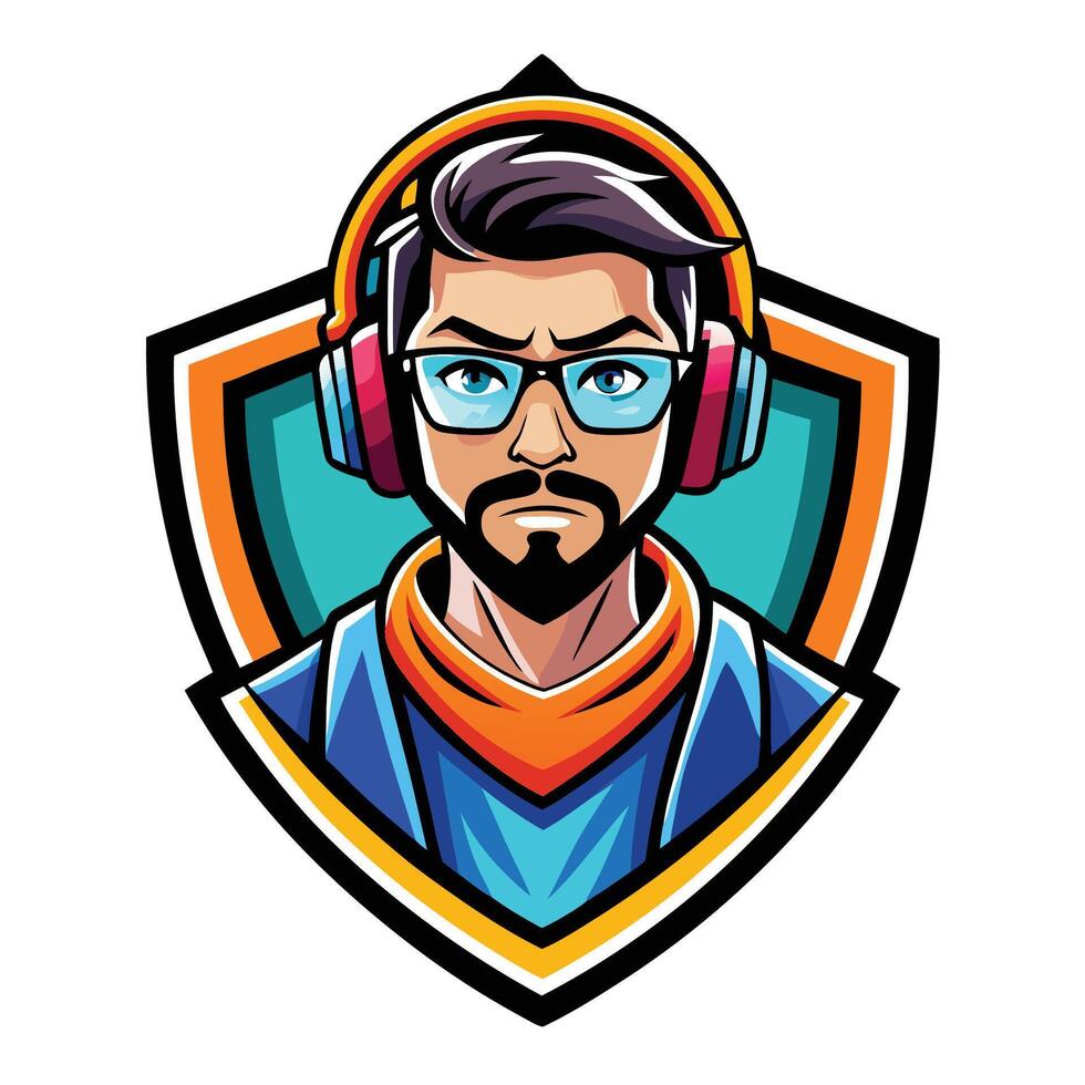Gamer Avatar with Headphones and Glasses white background vector