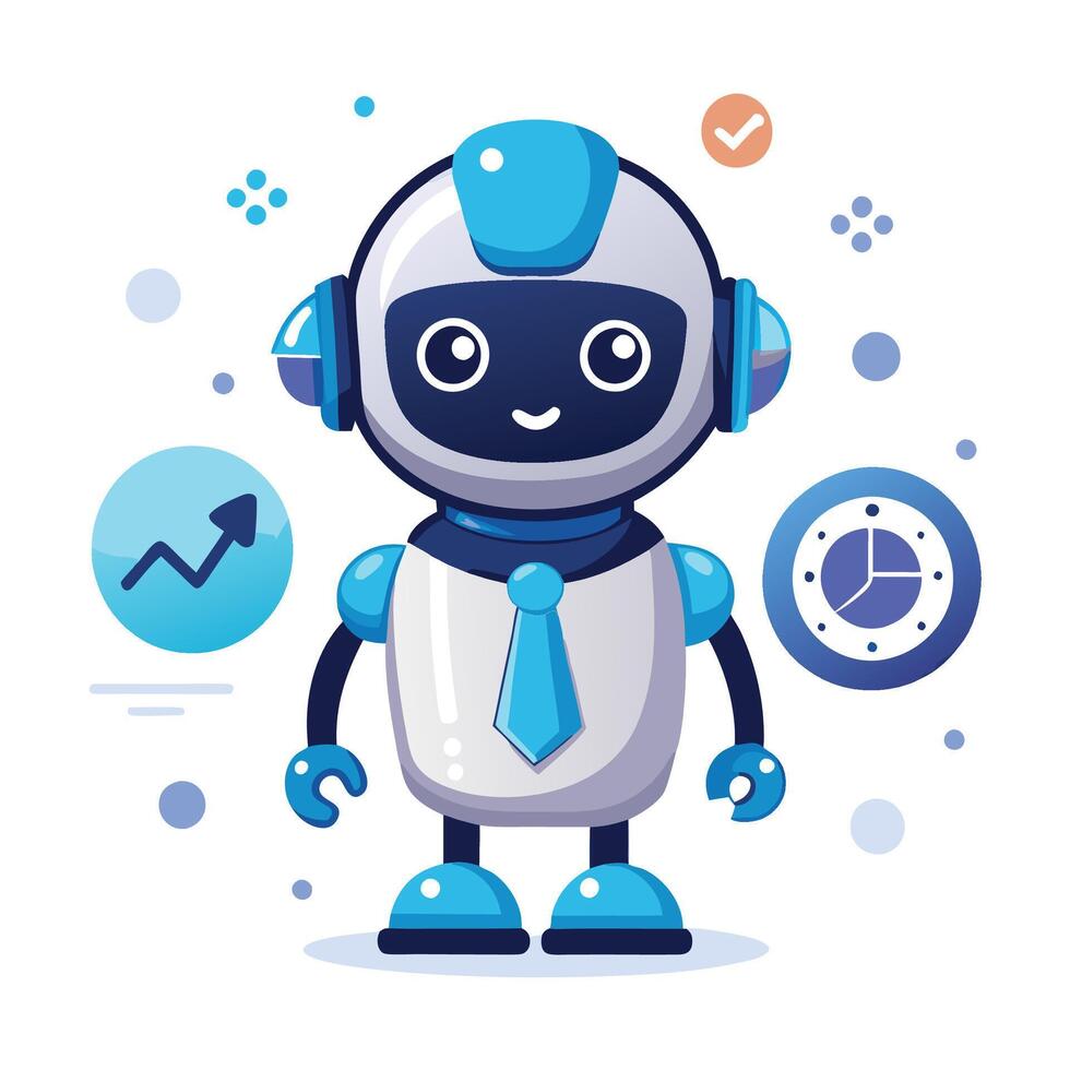 Cute robot assistant for efficient workflow vector