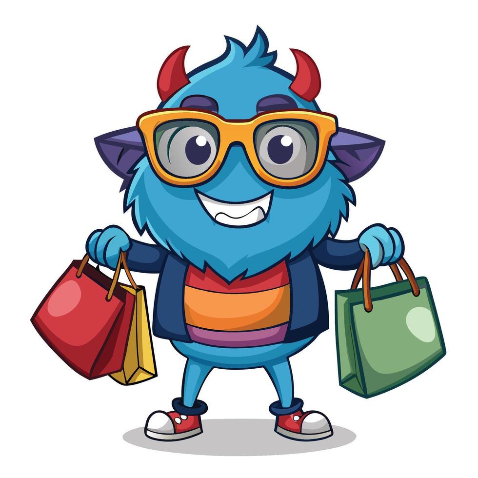 Monster with shopping bags vector