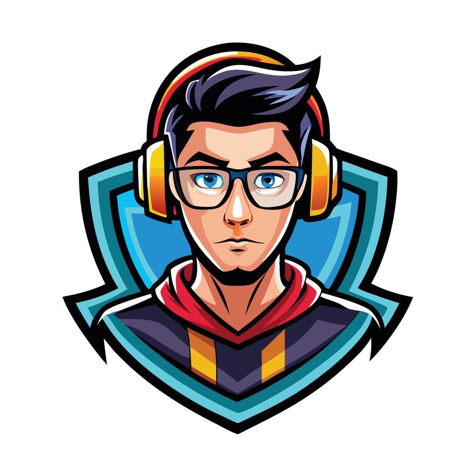a young man with headphones on his head vector