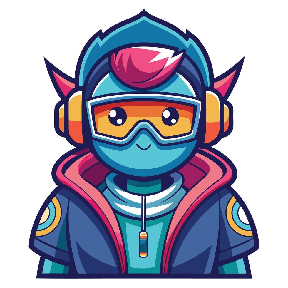 Cool cartoon character with headphones and goggles vector