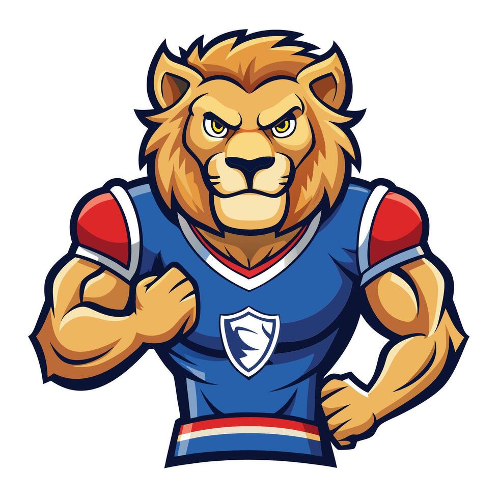 Powerful lion mascot in sports uniform white background vector