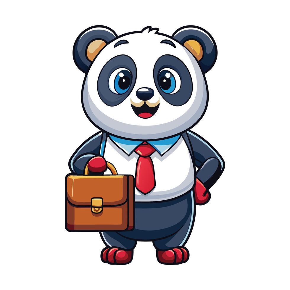 Cute panda in business attire with briefcase white background vector