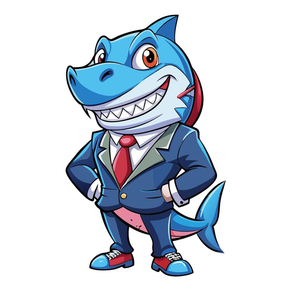 Shark in a suit, cartoon character vector