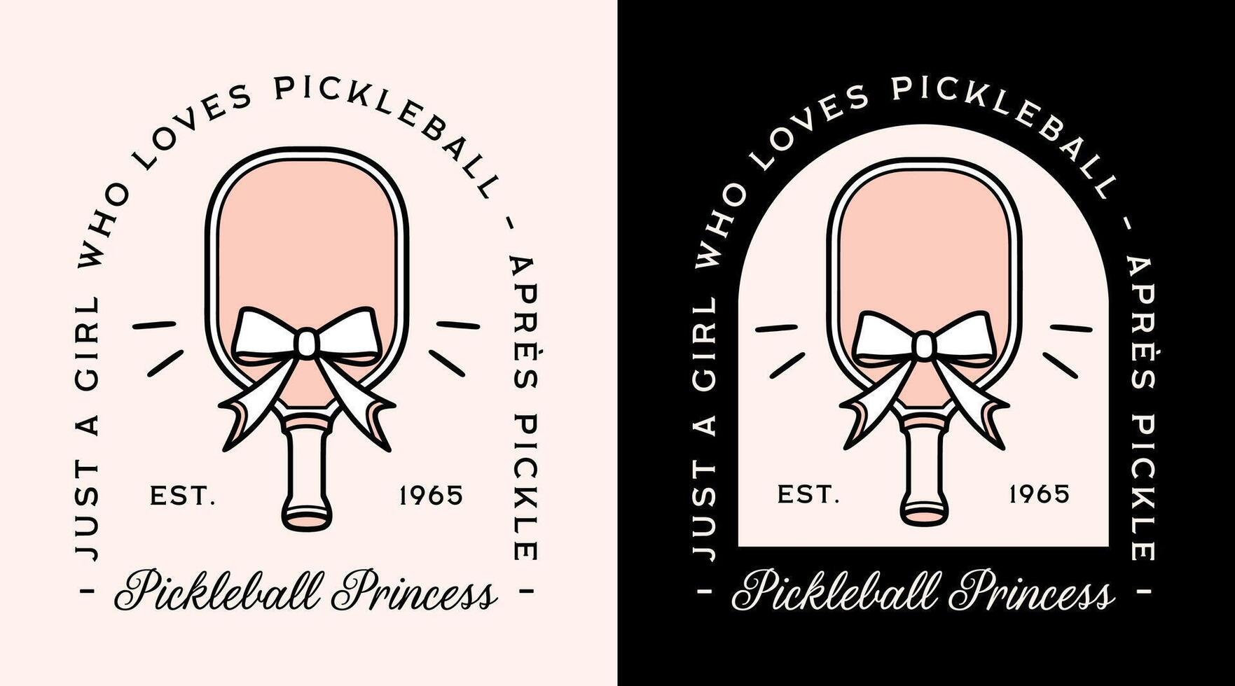 Pickleball princess girl funny quotes for women badge sticker shirt design apres pickle ball paddle with bow ribbon preppy coquette fancy girly pink and black aesthetic printable poster print vector