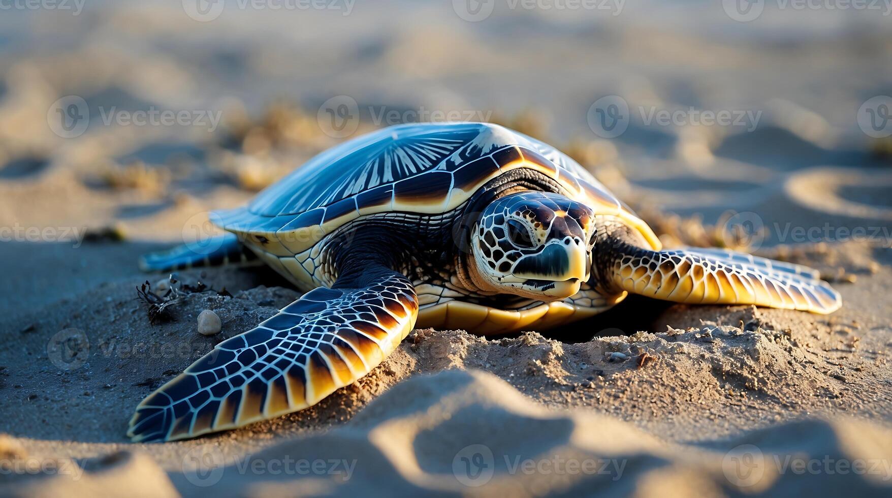 sea turtle digs into the warm sand on a beach as it prepares to nest photo