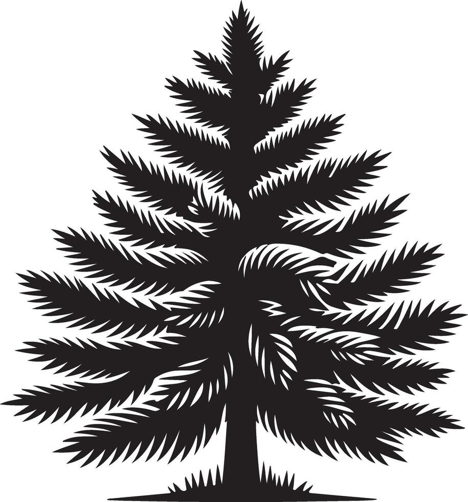 The black and white creative illustration of a pine tree vector