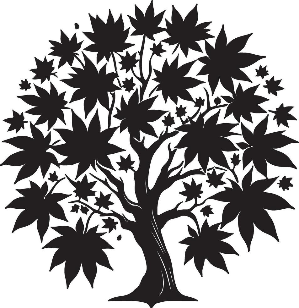 The black and white creative illustration of a tree with leaves vector
