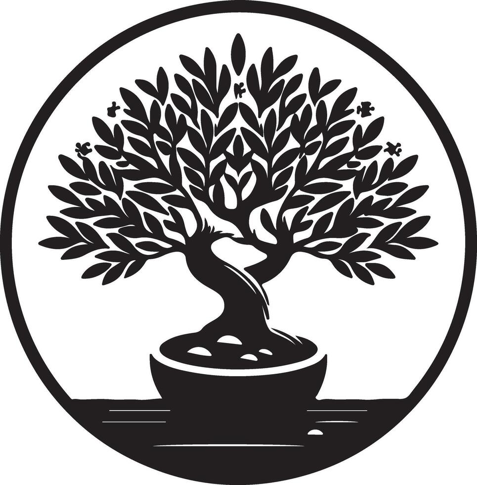 The black and white creative logo of a tree with leaves for your design vector