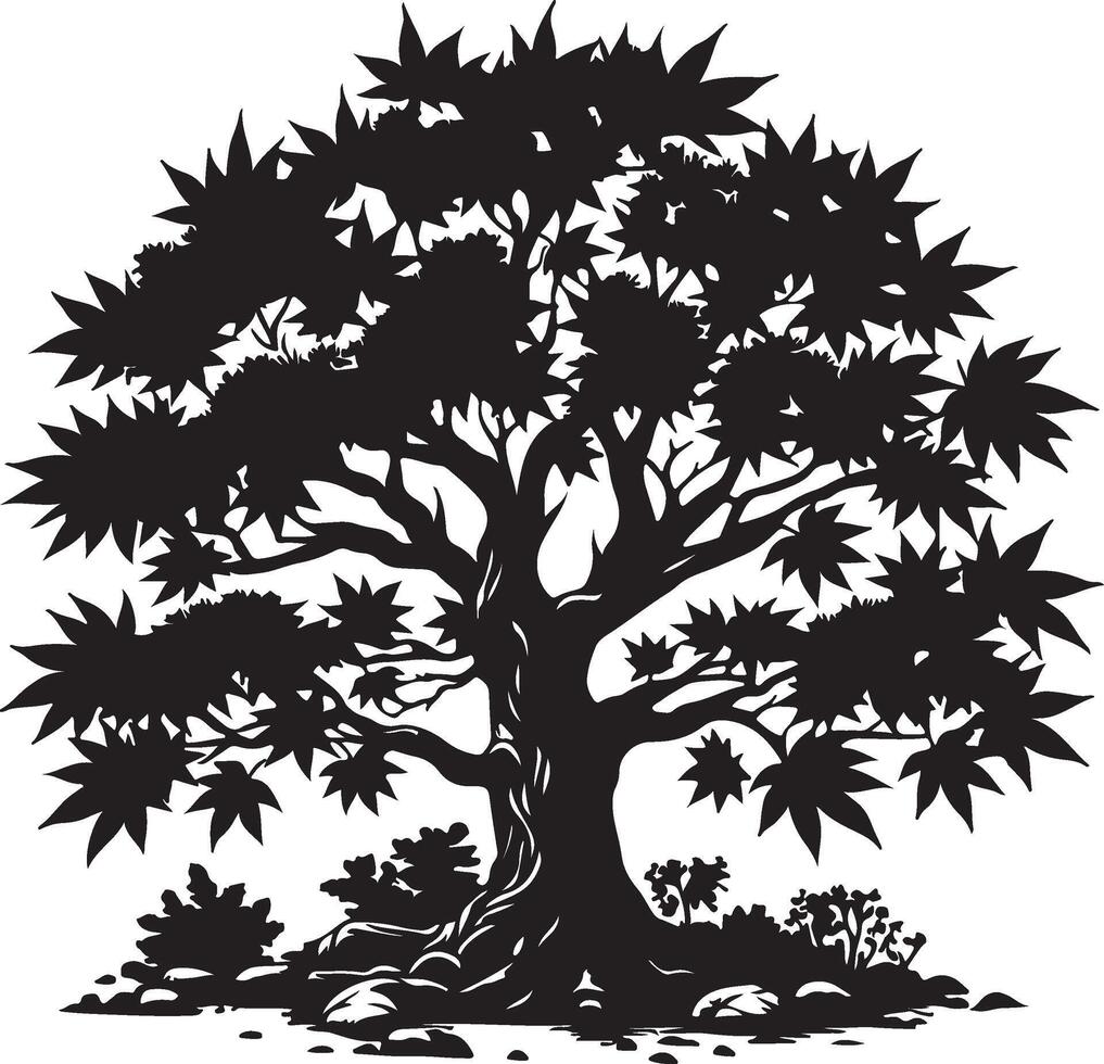The black and white creative illustration of a tree with leaves for your design vector