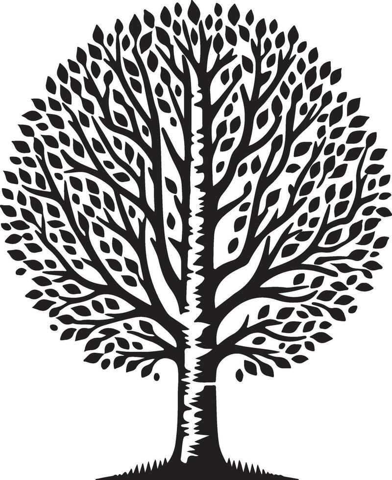 black and white tree with leaves vector