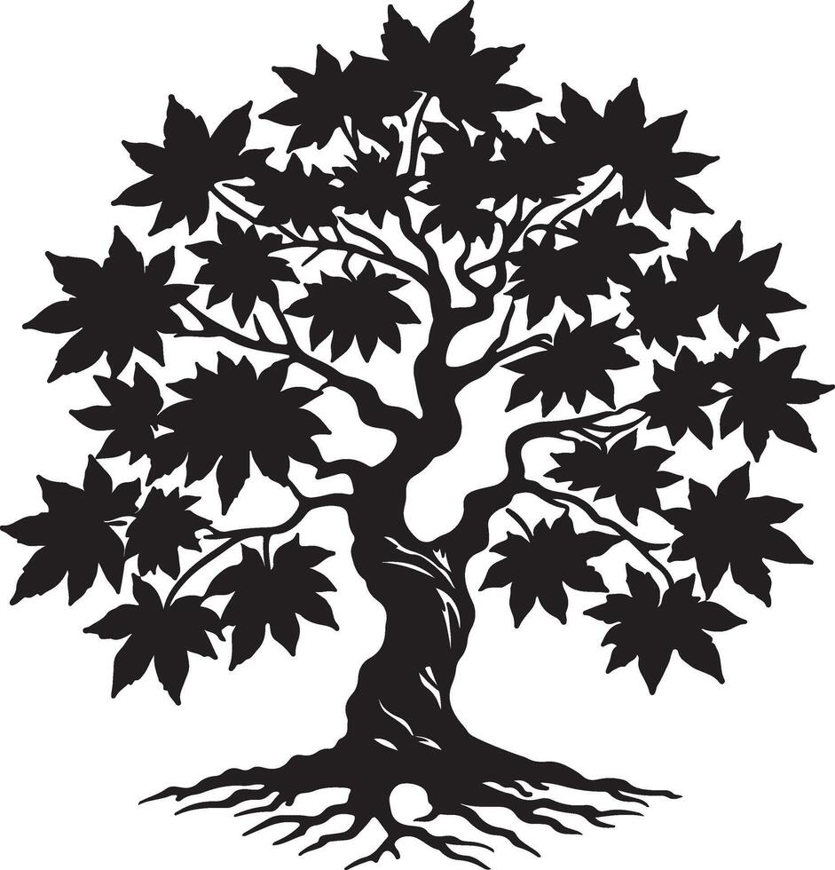 The black and white creative silhouette of a tree with leaves vector