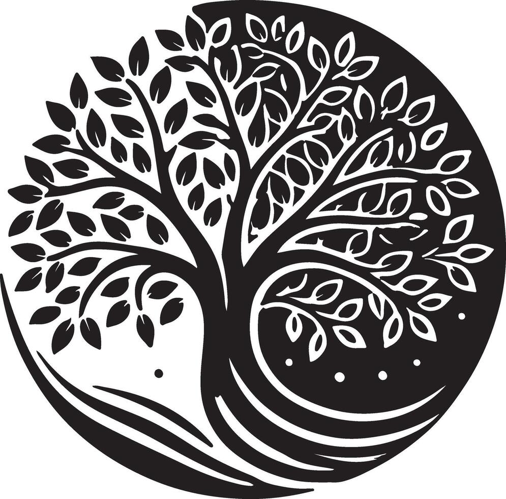 The black and white logo of a tree with leaves for your design vector