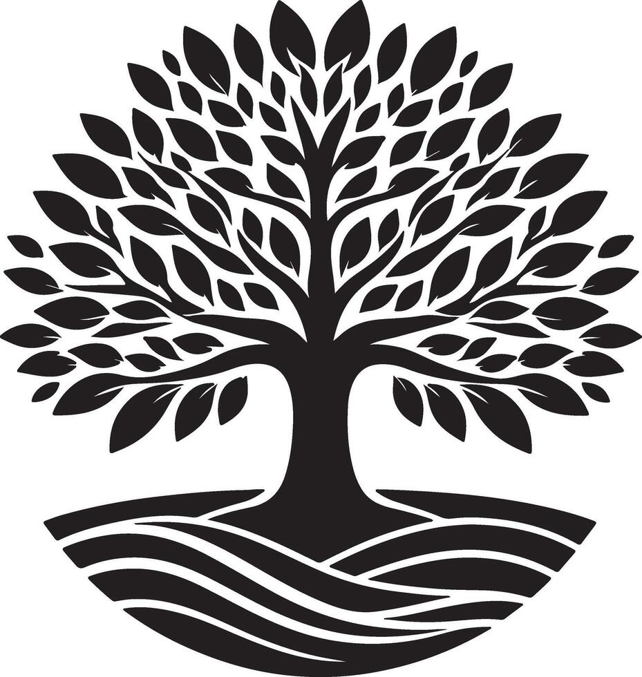 The black and white illustration logo of a tree with leaves for your design vector