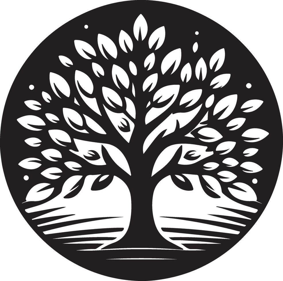 The black and white creative logo of a tree with leaves vector