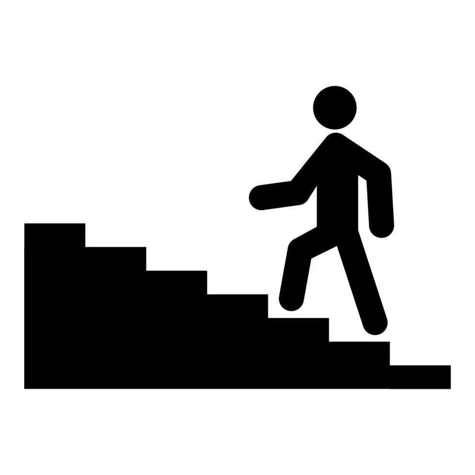 Silhouette person climbing stairs symbolizing progress achievement, success career growth vector