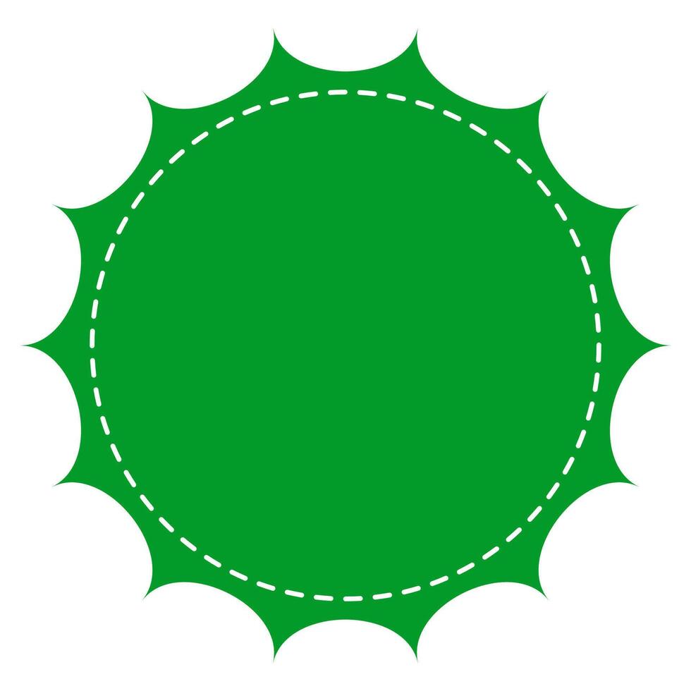 Bright green sunburst badge design with dotted white circular border vector