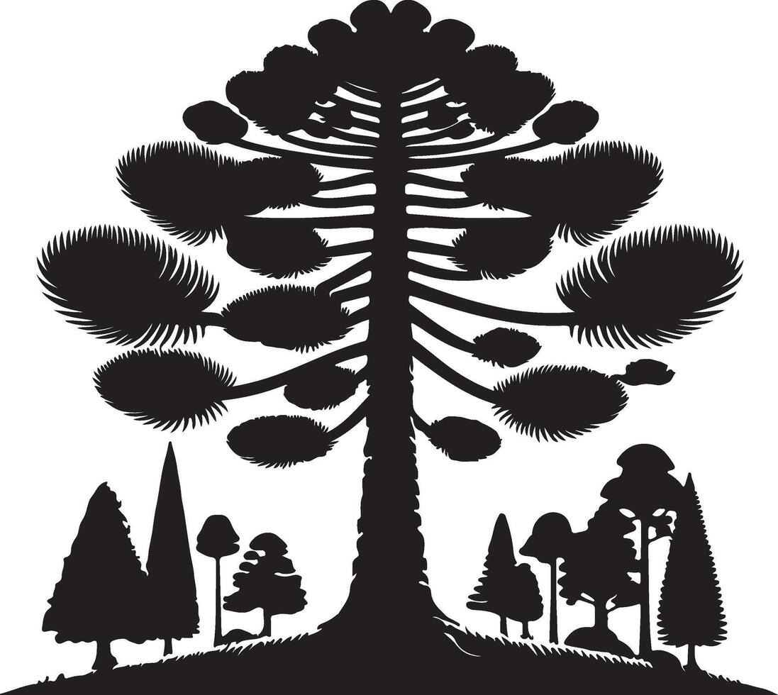 silhouette of a pine tree with many branches vector