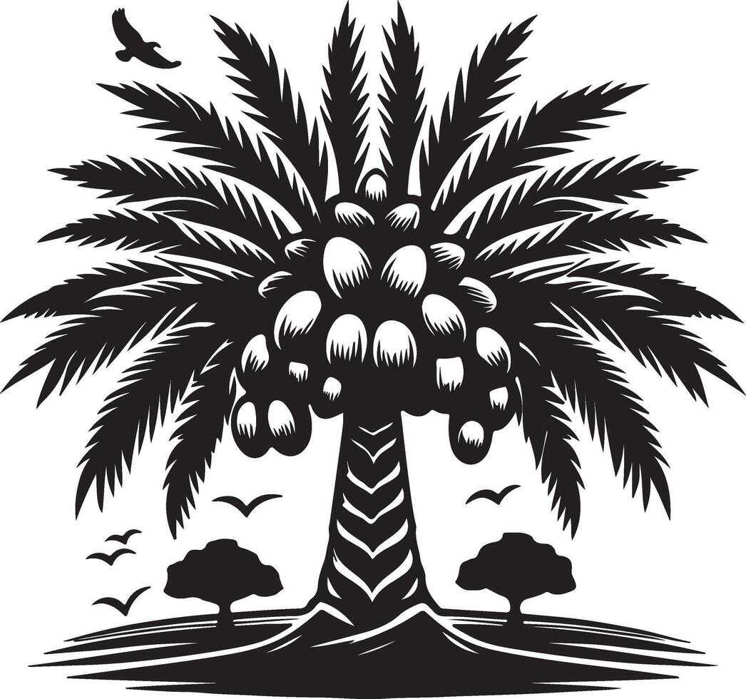a palm tree with birds and a bird on it vector