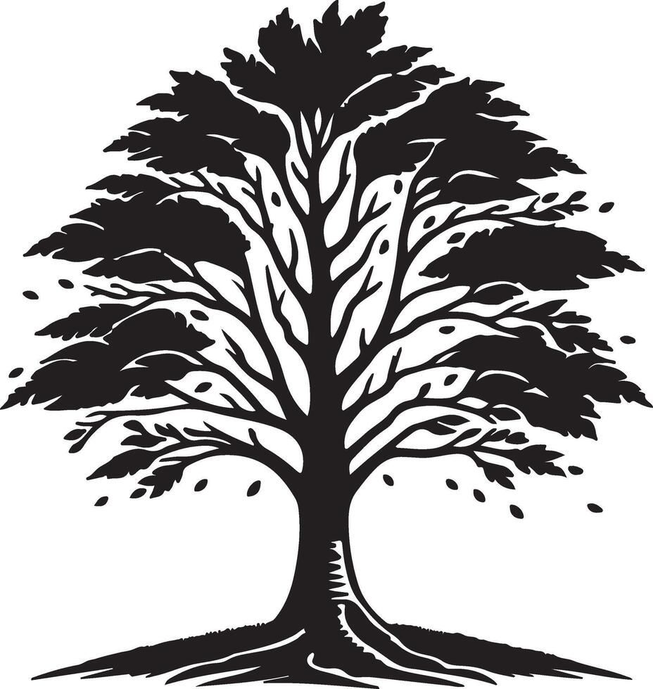 black and white illustration of a tree with leaves for your design vector