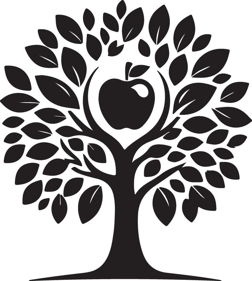 an apple tree with leaves and an apple in the middle vector