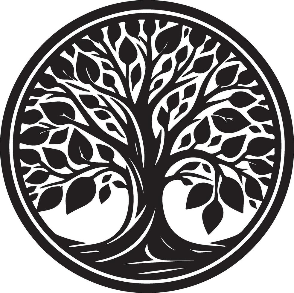 a black and white logo of a tree with leaves vector