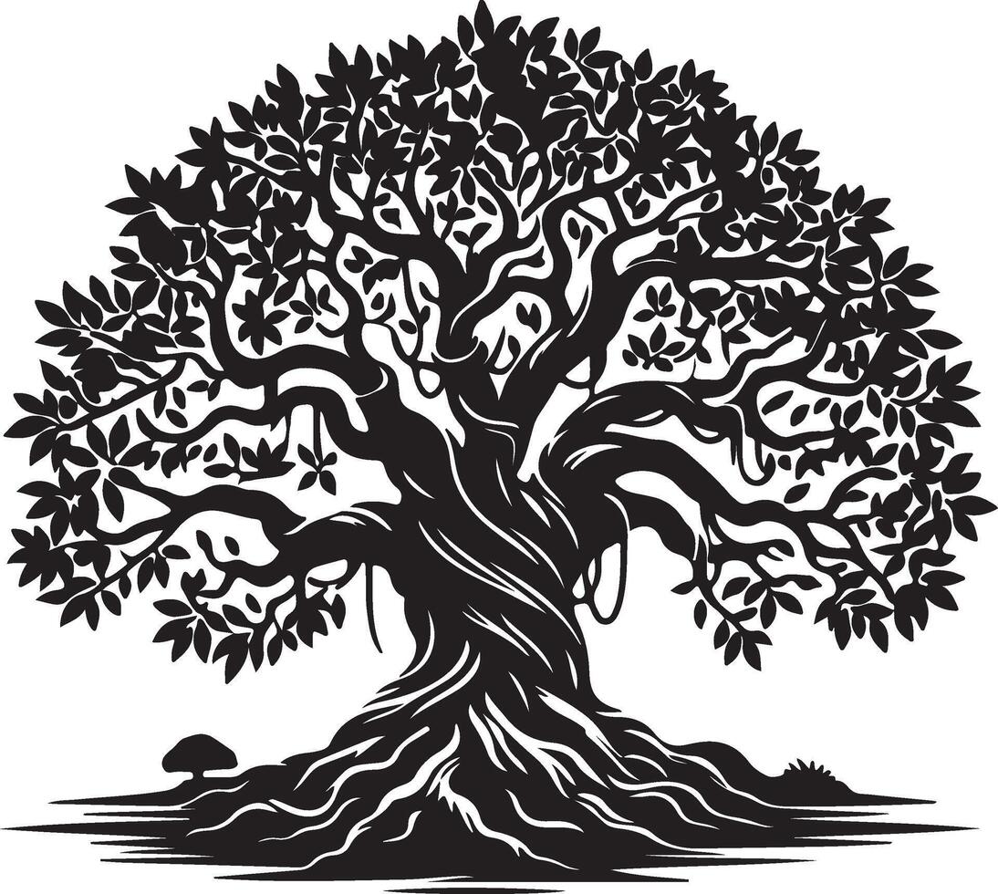 an illustration of an oak tree with roots vector