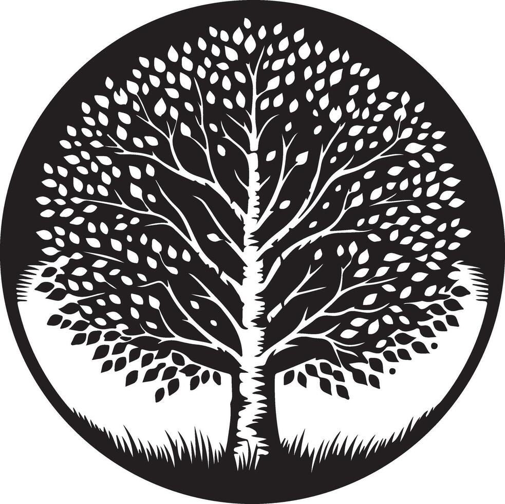 The clean and unique black and white illustration of a tree with leaves vector