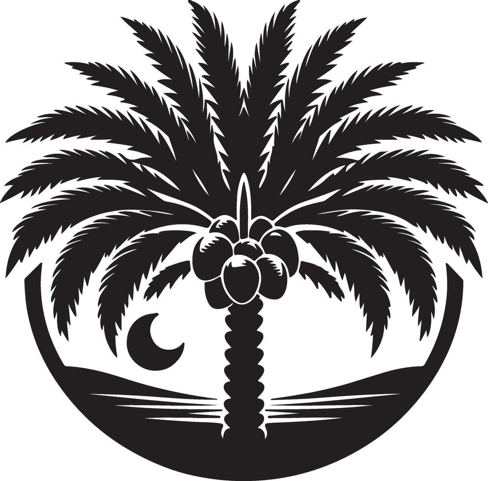 palm tree with moon and palm tree silhouette illustration vector