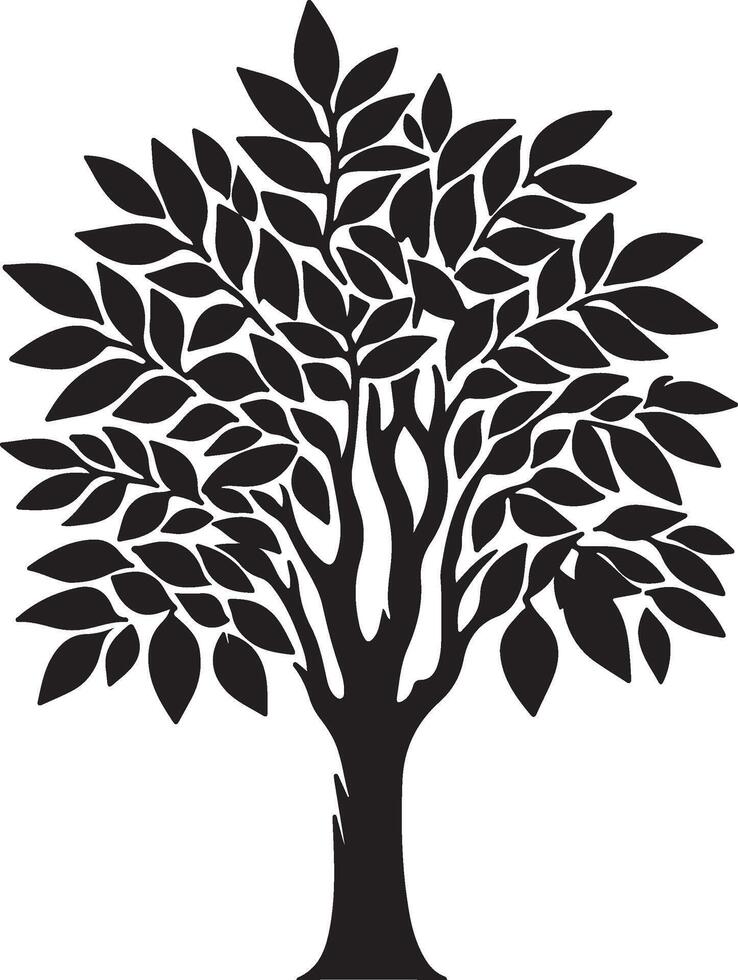 A unique black and white silhouette of a tree with leaves vector
