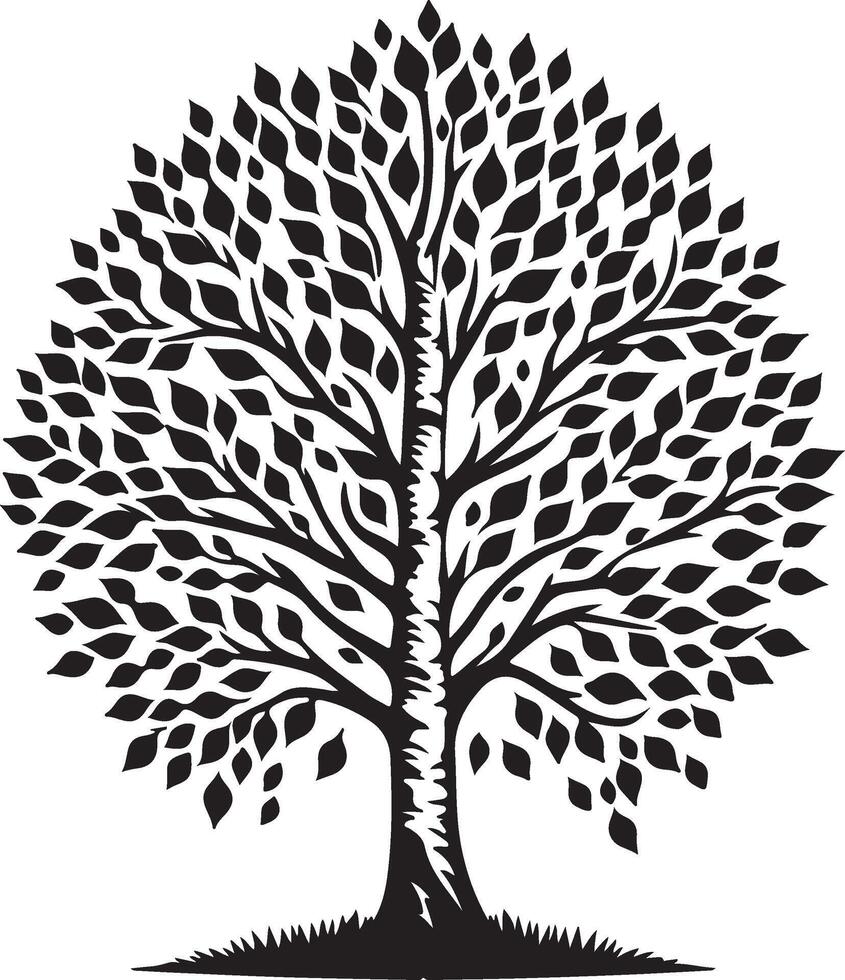 The black and white tree with leaves vector