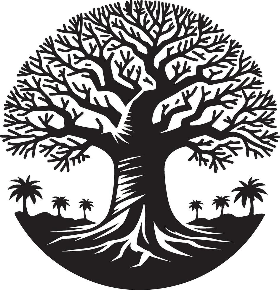 a black and white logo of a tree with palm trees vector