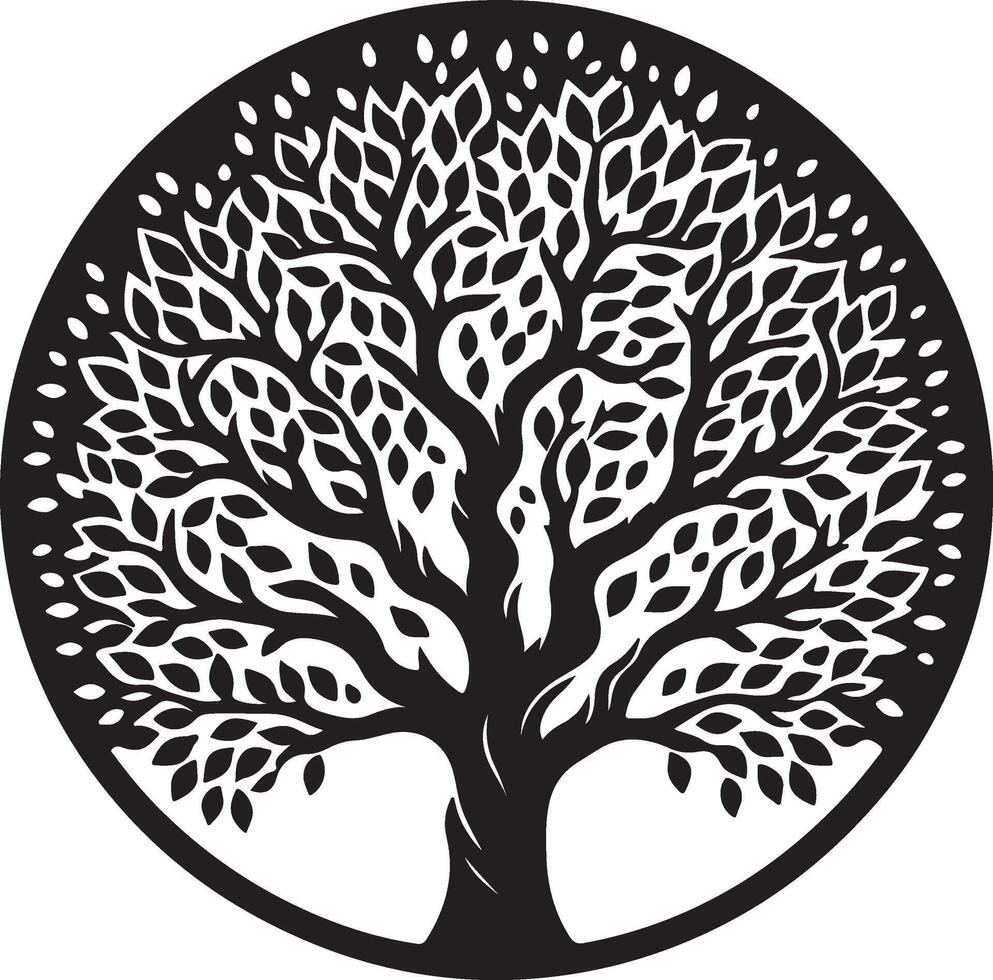 The unique black and white image of a tree in a circle vector