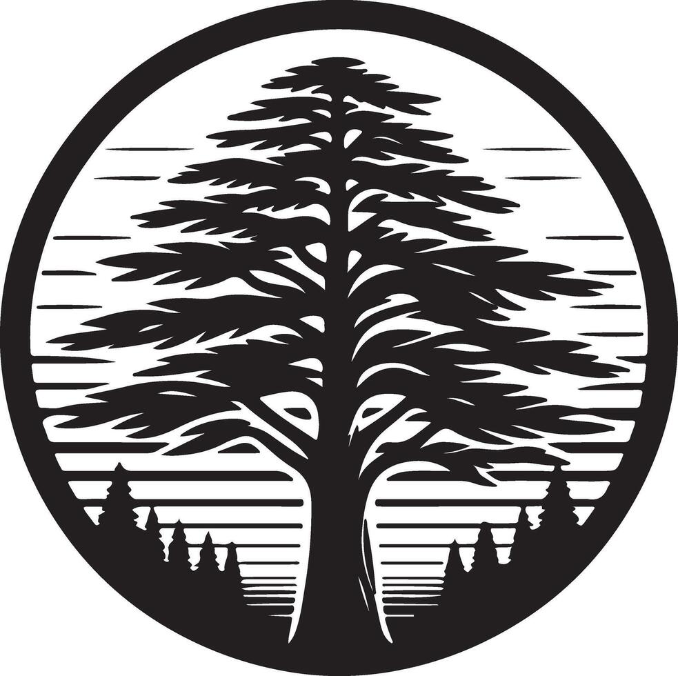 a black and white logo of a tree with a pine tree in the middle vector