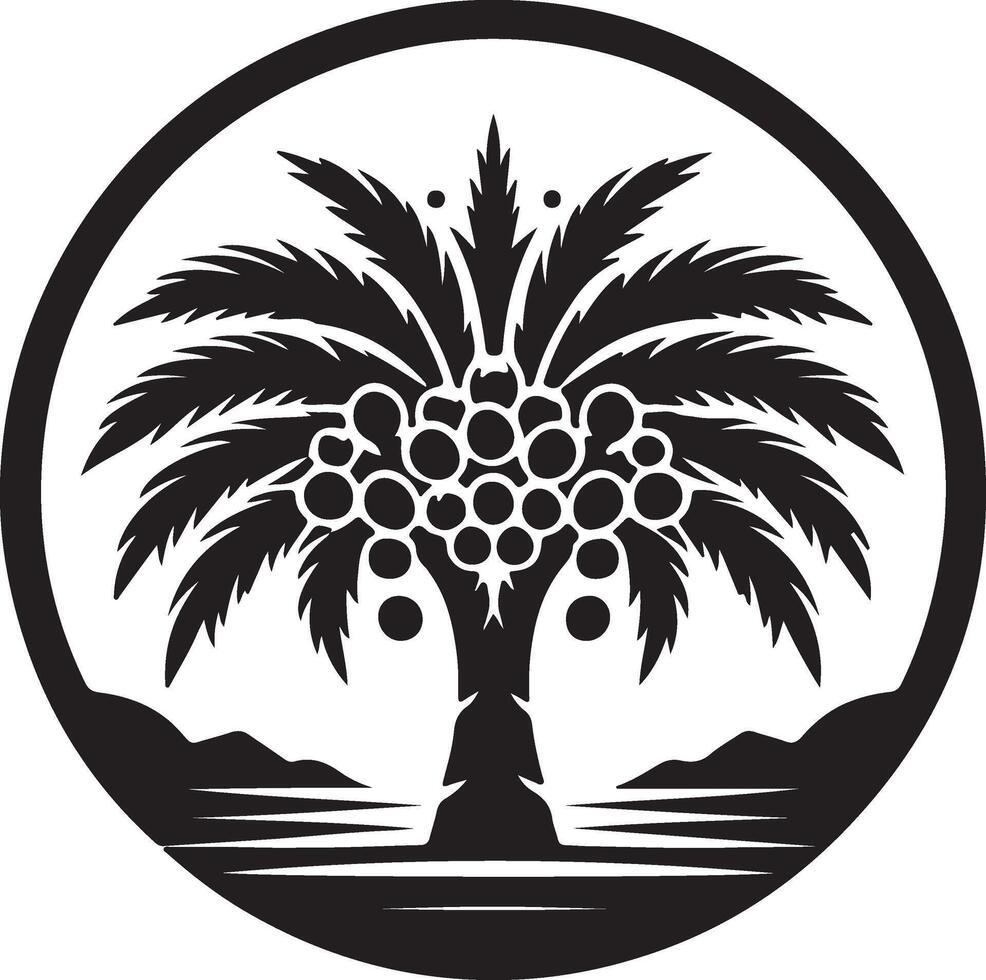 a palm tree with fruit in a circle vector