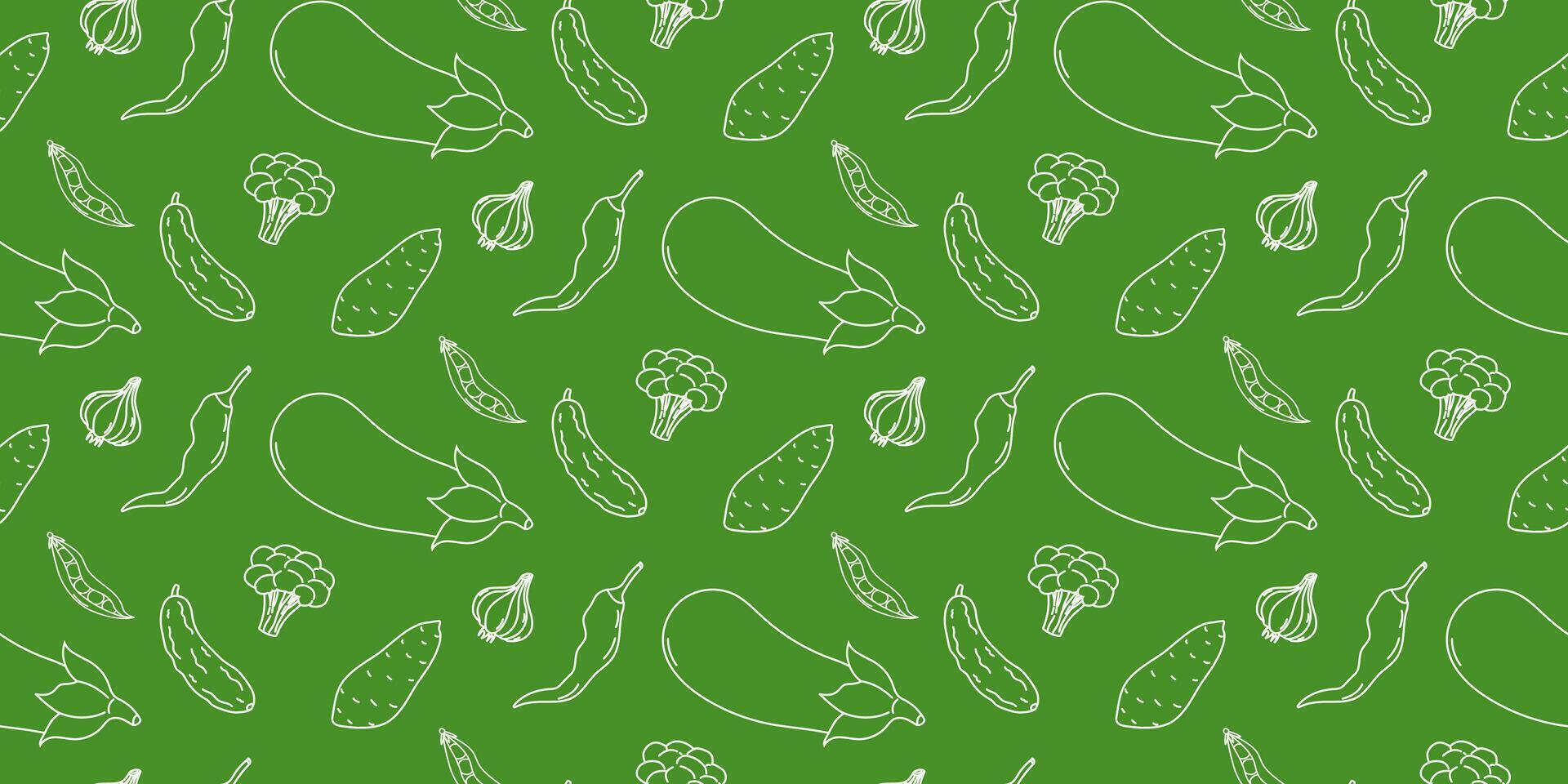 Pattern featuring various vegetables on a vibrant green background vector