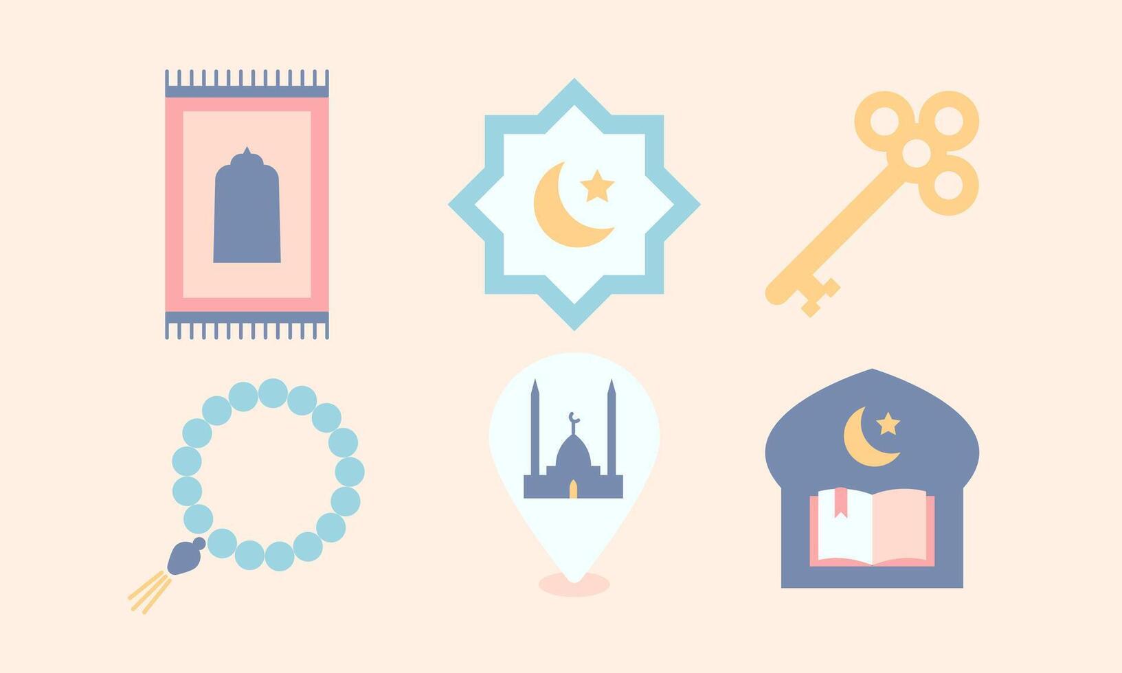 Muslim Religion Icons Set. Ramadan Kareem Symbols vector