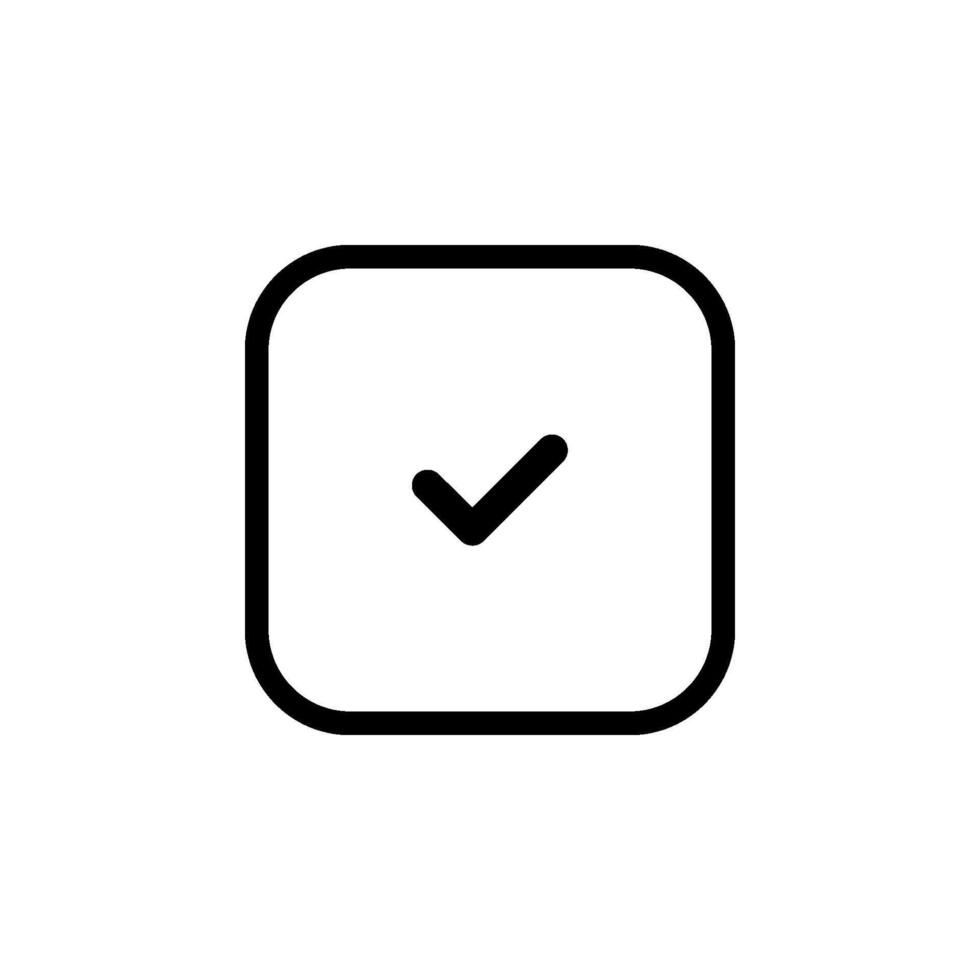 Minimalist checkmark icon inside a solid black square. Symbol of approval, success, or task completion. Clean illustration for web design, app interface, and graphic design projects vector