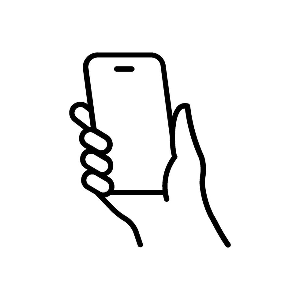 Smartphone line icon. Mobile phone in hand outline symbol vector