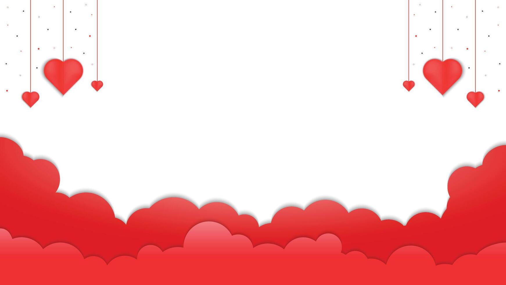 Romantic Red Heart Valentine Background with Hanging Hearts and Cloud vector