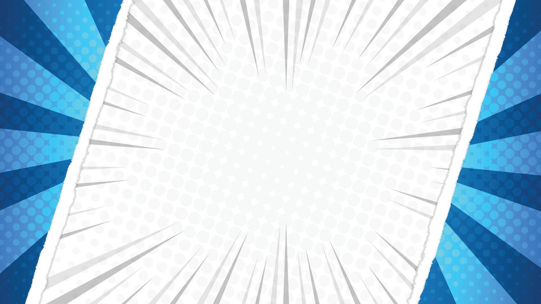 Blank Blue Comic Book Halftone Background with Torn Paper Style vector